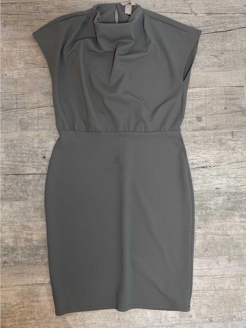 H&M Minimalist Bodycon Slate Gray Draped Neck Midi Dress Sz M